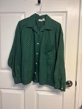 Vintage Esprit Green Shirt with Black Polka Dots